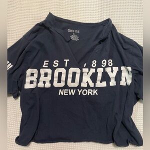 On Fire Navy Graphic Tee with White Brooklyn Print